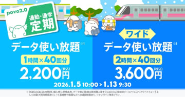 povoで「データ使い放題」40回分の“通勤・通学定期”2種が提供開始、使いやすい“1時間単位の使い放題”がセット