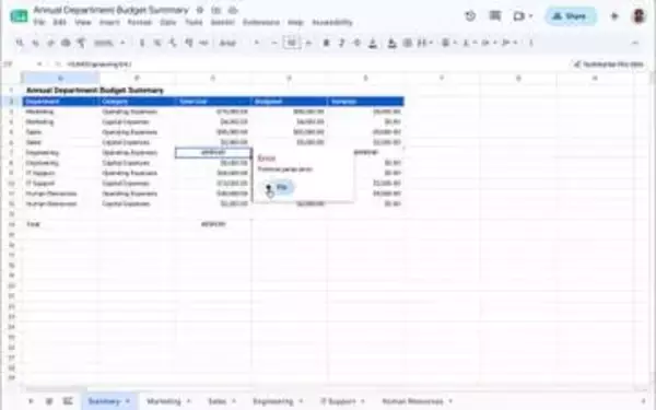 Geminiが「スプレッドシート」の数式エラーを解決可能に