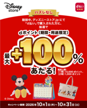 ディズニーストア.jpで「d払い」最大100％還元、10月31日まで