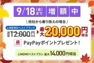 LINEMOで最大2万円相当のPayPayポイント、18日まで