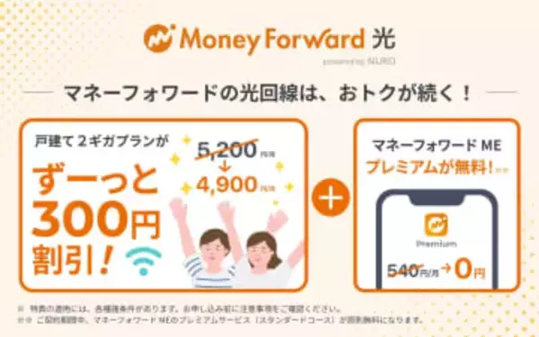 「マネーフォワード光 powered by NURO」契約で月額料金が永年300円引き