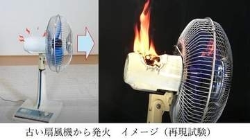 古い扇風機は火災に注意。使用前には点検を