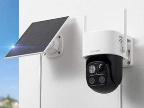 ソーラー充電で動く防犯カメラ　広角+望遠の2レンズ