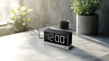 ブラウンの見やすいデジタル時計　ムードライト付き