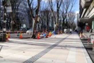 定禅寺通の歩道2メートル広がる　仙台市の再整備工事、県民会館周辺80メートルほぼ完了