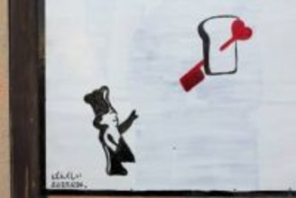 えっ、バンクシー?　宮城のとんかつ店に…＜みちのく＞