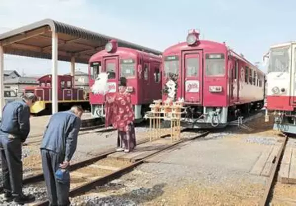 くりでん、間もなく出発進行　乗車体験会前に安全祈願　宮城・栗原