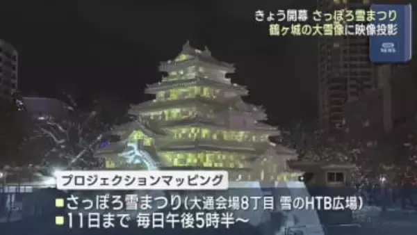 さっぽろ雪まつり　鶴ヶ城の大雪像にプロジェクションマッピング（福島）