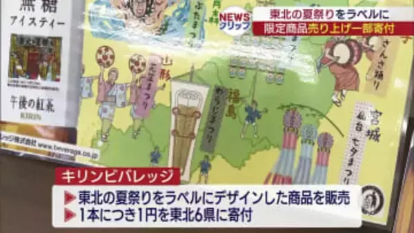 東北の夏祭りデザインラベル限定商品　県に寄付金（福島）