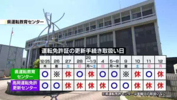 年末年始の運転免許更新手続き　取り扱い日に注意