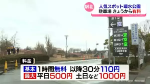 富山駅北の環水公園駐車場　きょうから有料に