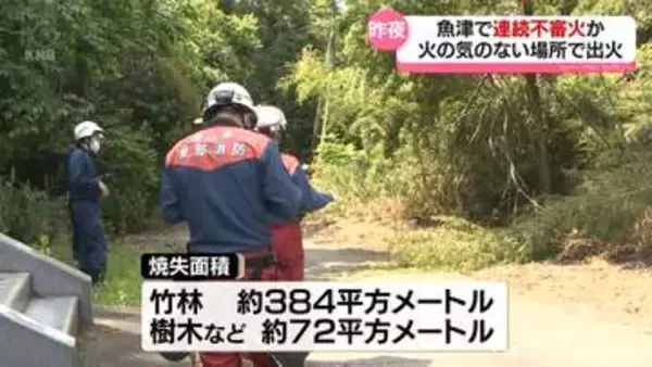 魚津で連続不審火か　昨夜　火の気ない道路脇の樹木や竹林を焼く