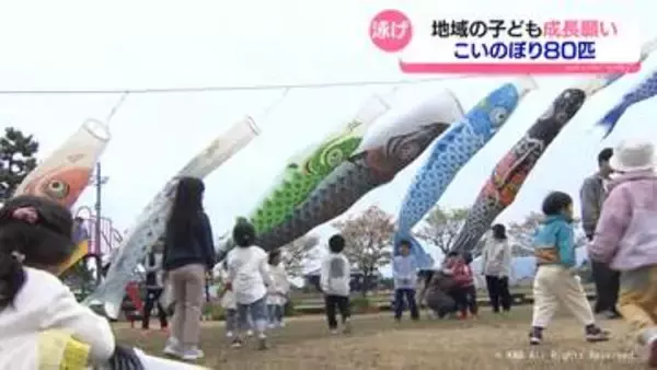 元気に泳げ！こいのぼり８０匹空に舞う