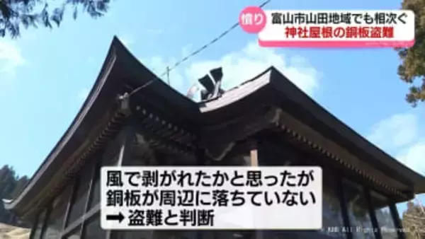 富山市山田地域でも相次ぐ　神社屋根の銅板盗難