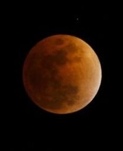 兵庫上空でも皆既月食　雲の合間縫い「赤銅色」の月現る　佐用・大撫山