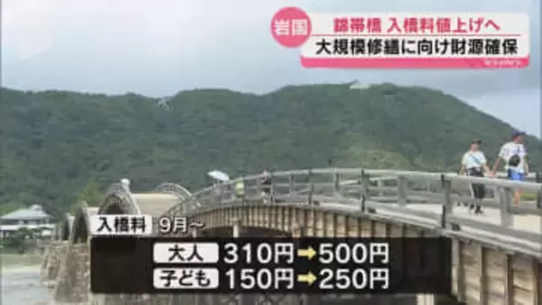 岩国市の国の名勝＝錦帯橋の入橋料値上げへ 大規模修繕の財源確保に向けて