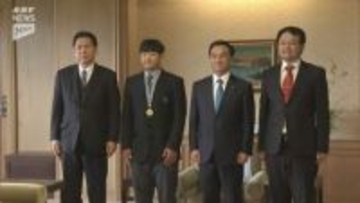 全国高校選抜男子ケイリンで優勝 誠英高校の毛利元晴選手が知事に喜びを報告