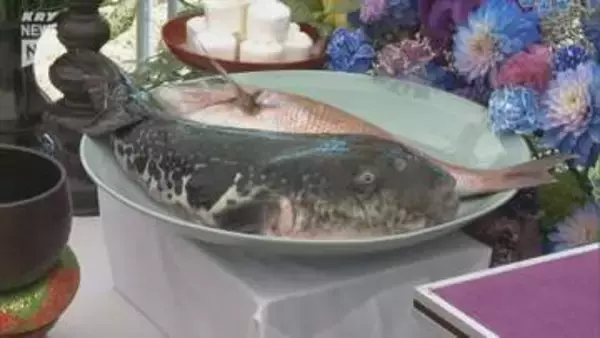 海の幸に感謝を込めて 「ふく延縄漁法発祥の地」周南市粭島でふく魚介類供養祭