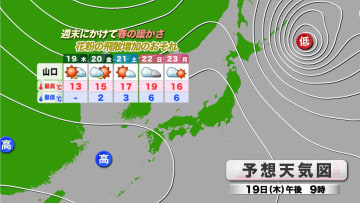 【山口天気 朝刊2/19】二十四節気「雨水」暦通り週末にかけて春に暖かさに 気温上昇とともに花粉の増加に要注意