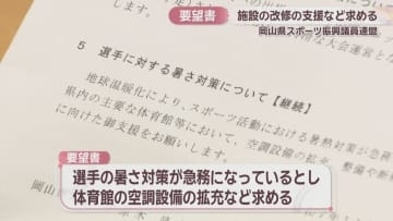 体育館の空調設備拡充など求め知事に要望書　岡山県スポーツ振興議員連盟