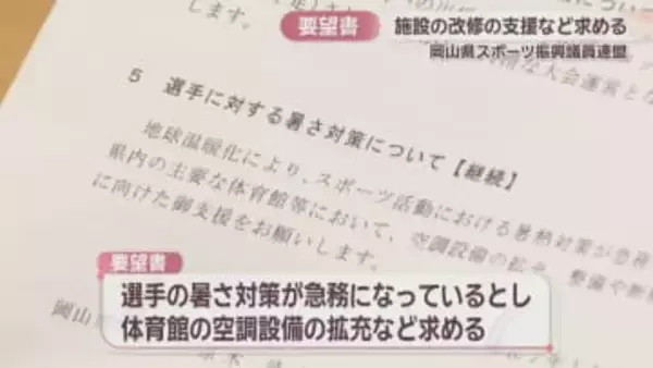 体育館の空調設備拡充など求め知事に要望書　岡山県スポーツ振興議員連盟