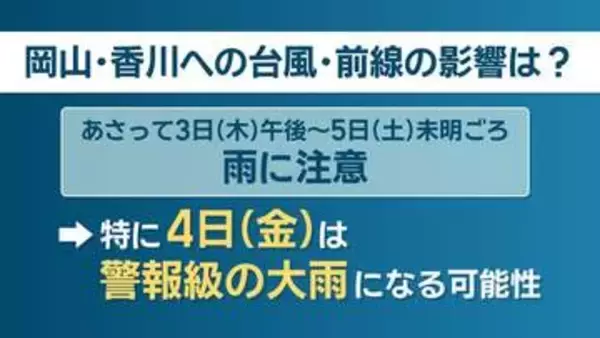 【天気予報】3日から5日未明ごろ　台風24号と前線の影響で雨　4日は大雨の可能性　岡山・香川