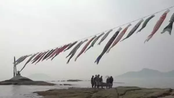 海の上を泳ぐこいのぼり　春風に揺られながら子どもたち見守る　香川・土庄町