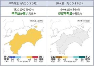 【天気予報】四国地方の3カ月予報　8月～10月の気温は平年並みか高い見込み