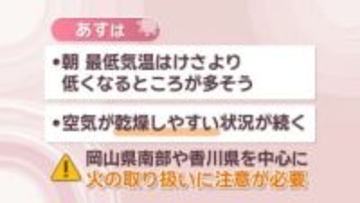 【天気予報】16日(火)朝の最低気温　15日(月)朝より低くなるところが多い予想　岡山・香川