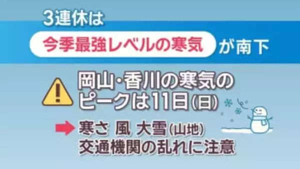 【天気予報】成人式は極寒に…今季最強レベルの寒気　ピークの11日(日)は大雪の予想　岡山・香川