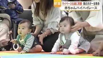 赤ちゃんハイハイレース　子どもの日に「よーいスタート！」　親の方が一生懸命