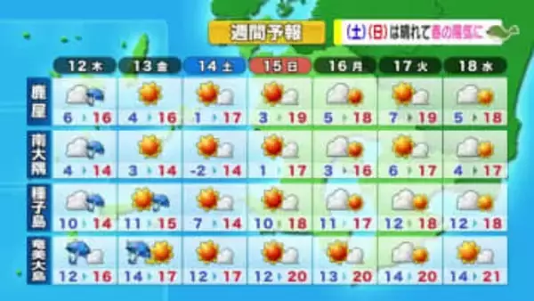 かごしま天気速報（3/11）12日は雨、日中も寒さ　奄美は特に雨続く見込み