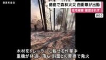 徳島県那賀町で山林火災　派遣要請を受けた自衛隊などが消火活動　重機が林道に落ち斜面との摩擦で発火か　住宅の被害はなし