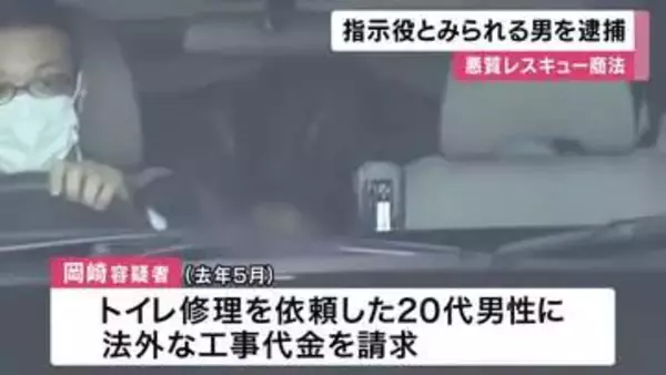 「トイレ修理で20万円」法外な請求し恐喝か　レスキュー商法グループの指示役とみられる男逮捕　実行役の2人が“売上の7割を上納”と供述