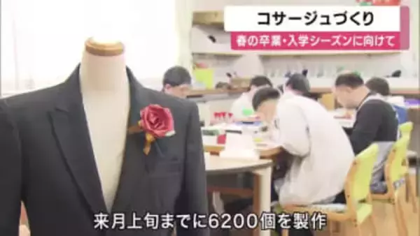 晴れの日迎える人の胸飾る「コサージュ」作り　４８年前から障害福祉施設の利用者が手作り　全国約１００校の卒業式・入学式に向けて　京都・福知山市