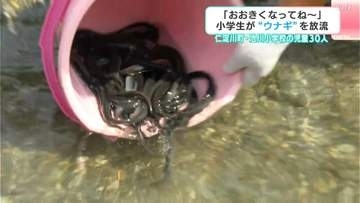 「大きくなってね～」小学生が土居川に“ウナギ”放流　仁淀川町・池川小学校の児童30人（高知）