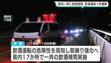 高知県警　17日～18日にかけ一斉の飲酒検問を実施　21日から「酒酔い運転」に体内アルコール濃度が呼気1リットル中0.5ミリグラム以上で適用する新基準導入へ