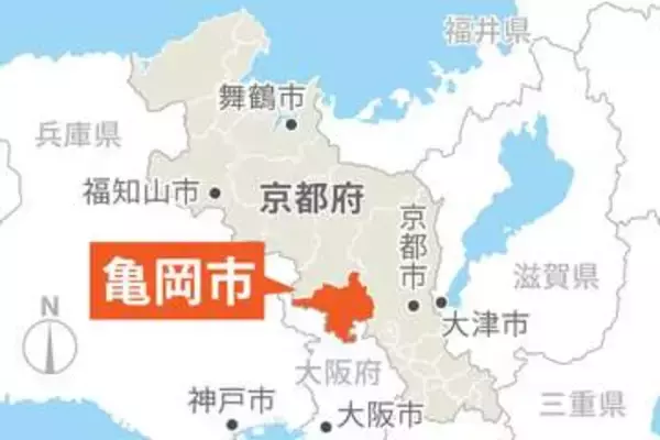 京都・亀岡市に一時大雨警報　亀岡盆地、非常に激しい雷雨に