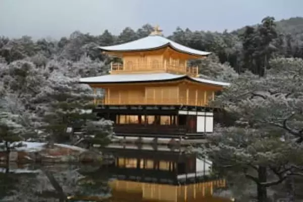 【速報】京都・金閣寺、今冬初めて雪化粧　際立つ黄金色、幻想的な姿に