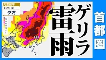 【東京首都圏 ゲリラ雷雨】おそれ　気象庁「落雷・突風・降ひょう」関東甲信に気象解説情報【雨シミュレーション ／ 週間予報】東京・神奈川・埼玉・千葉・群馬・栃木・茨城・山梨・長野