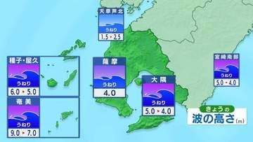 台風９号　奄美地方の広い範囲が強風域に　与論島で最大瞬間風速25.2メートル観測　うねり伴う高波に厳重警戒を