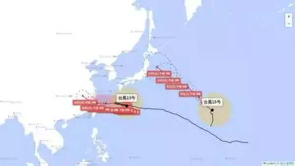 台風13号が奄美地方に接近　鹿児島県内の広い範囲が強風域に　屋久島町で25.7メートルの非常に強い風観測(午前9時)