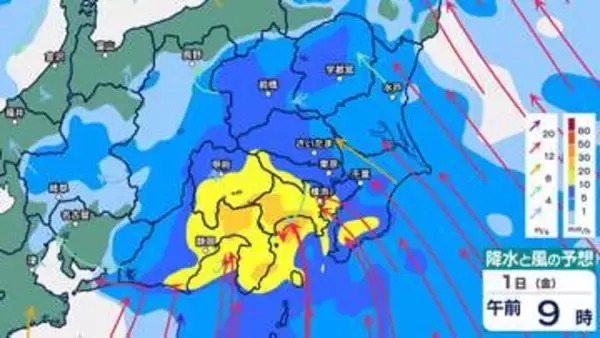 関東地方「警報級の大雨」の可能性　1日は雷と激しい雨予想【雨・風シミュレーション1日（金）～2日（土）】24時間雨量は東京80ミリ、千葉120ミリ、神奈川100ミリ、伊豆諸島150ミリ気象庁の予想詳しく【大雨情報】