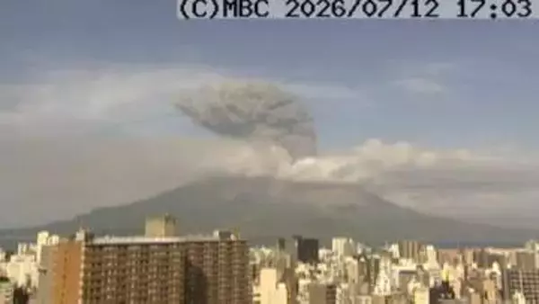 桜島南岳で噴火、噴煙高さ1700m　火口から北に降灰予想　鹿児島