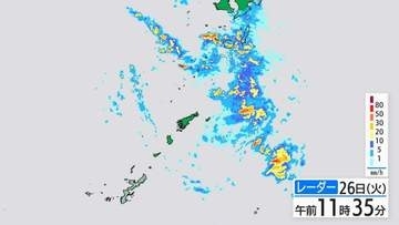 鹿児島県本土・種子屋久でも26日夜から大雨のおそれ　喜界島で1時間70ミリの非常に激しい雨　梅雨前線は九州に北上へ