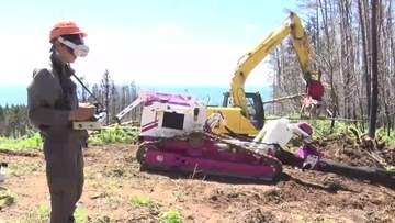 重機に「乗らない」 遠隔操作で安全に伐採　大船渡山林火災森林再生へ　最新重機の研修会　岩手県