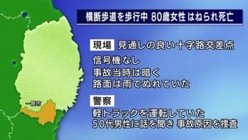 軽トラックにはねられ80歳女性死亡　横断歩道を歩行中　岩手県一関市