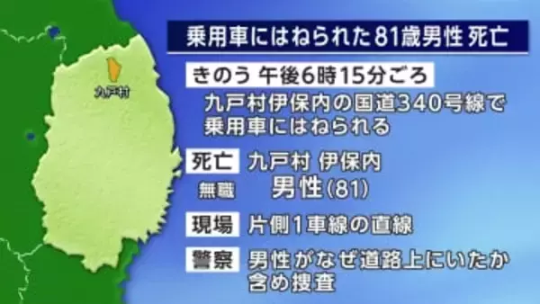 車にはねられ81歳男性死亡　片側1車線の国道　岩手県九戸村