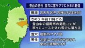 クマのいる雪穴に落ちた男性、足かまれけが　ストックで突いて追い払う　宮古市の岩神山で登山中　岩手県