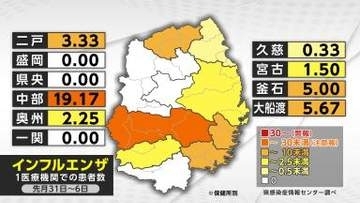 県内インフルエンザ4週ぶり減少　1医療機関あたり4.12人　岩手県